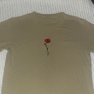 Rue21 Tan Tee with Red Rose Detail